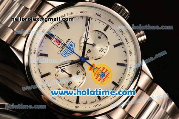 Tag Heuer Carrera Ferrari Chrono Miyota OS20 Quartz Full Steel with White Dial and Stick Markers - Click Image to Close